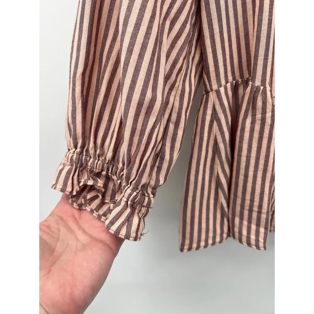 Madewell Striped Puff Sleeve Peplum Wrap Top XS 100% Cotton